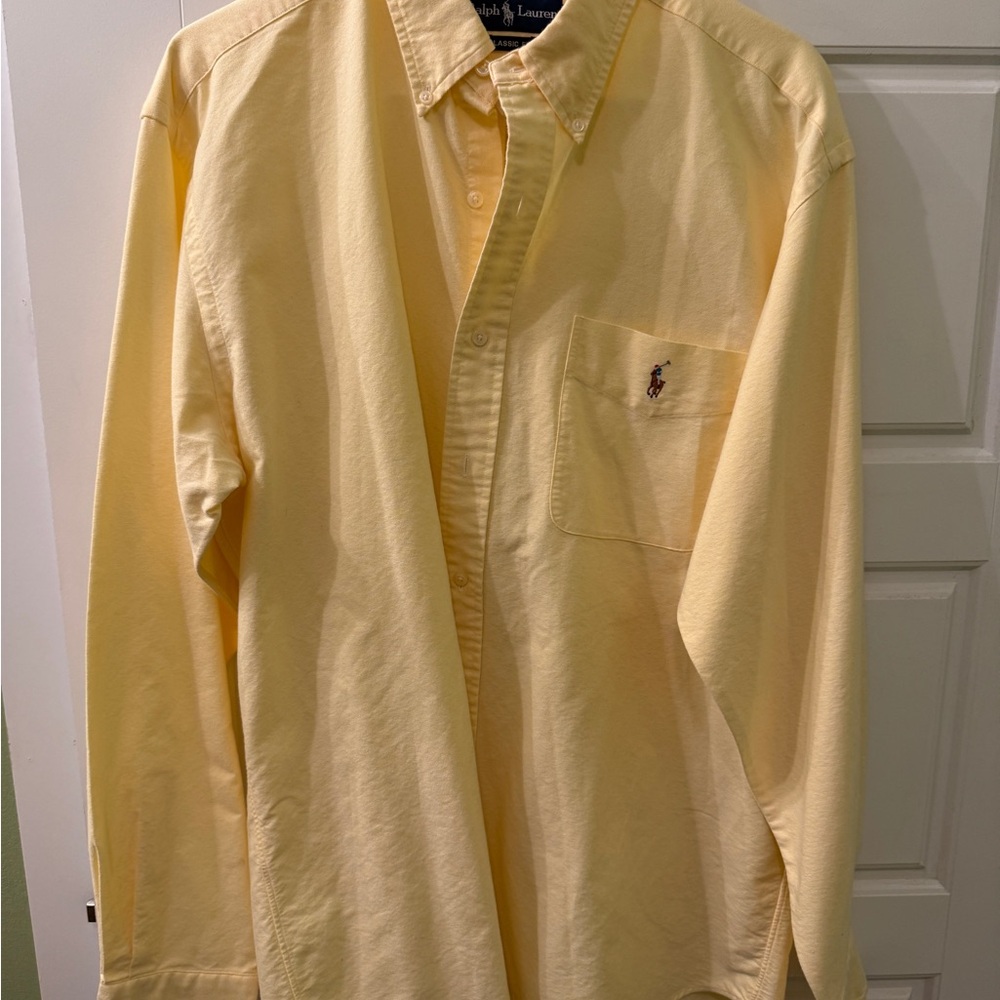 Vintage Colored Pony Ralph Lauren Classic Fit Yellow Button Down